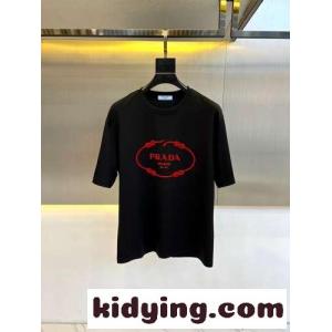 シンプル ロゴプリント 半袖Tシャツ プラダ コピー Tシャツ コピー コットン ブラックkid26jSPrCe