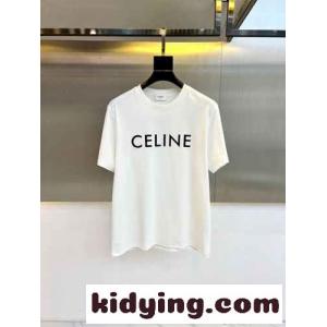 シンプル 着回し ロゴプリント クルーネック セリーヌ スーパーコピー Tシャツ コピー 半袖Tシャツ ホワイトkid26SveeeC