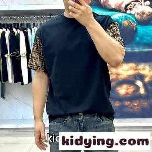 FFジャガード 切り替え 半袖Tシャツ フェンディ コピーブランド Tシャツ コピー ブラックkid26qm89zi