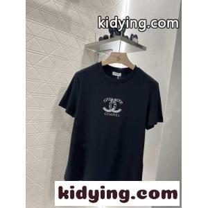 シンプル ロゴ入り シャネル コピー Tシャツ コピー コットン 半袖Tシャツ ブラックkid26re8Dqq