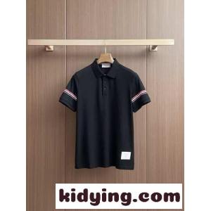 トムブラウン スーパーコピー Tシャツ コピー カジュアル コットン 半袖ポロシャツ ブラックkid26nWPHby