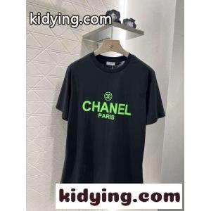 シャネル コピー Tシャツ コピー シンプル プリント コットン 半袖Tシャツ ブラックkid26O9zm8v