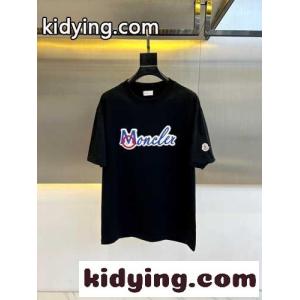 カジュアル 刺繍入り クルーネック モンクレール ブランド コピー Tシャツ コピー コットン 半袖Tシャツ ブラックkid269nyGra