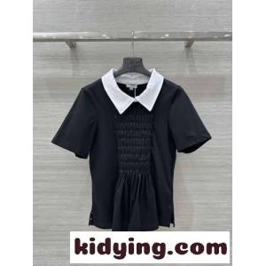 バイカラーの襟が上品♪可愛い シャネル ブランド コピー Tシャツ コピー 半袖 トップス ブラックkid26H9biiy