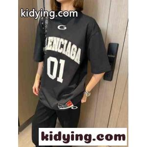 ユニセックス 刺繍入り オーバーサイズ 半袖Tシャツ バレンシアガ ブランド コピー Tシャツ コピー ブラックkid26WPXH9j