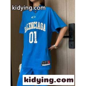 ユニセックス 刺繍入り オーバーサイズ 半袖Tシャツ バレンシアガ コピー Tシャツ コピー ブルーkid26rGPrui