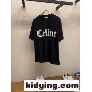 シンプル ロゴ入り 半袖Tシャツ セリーヌ コピー Tシャツ コピー コットン ブラックkid26HHfuuy