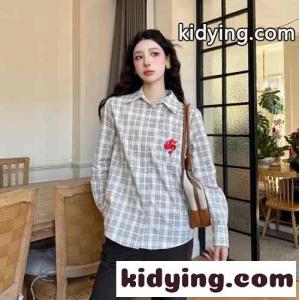 ユニセックス チェック柄 長袖シャツ グッチ コピー シャツ コピー 刺繍入りkid26T95PLb