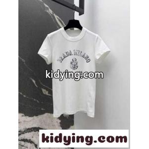プリント入り コットン 半袖Tシャツ プラダ ブランド コピー Tシャツ コピー クルーネック ホワイトkid261PfWDe