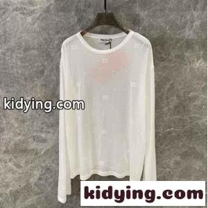 柔らかい 春夏 コットン 長袖Tシャツ ミュウミュウ コピー Tシャツ コピー ホワイトkid26ueWbOz
