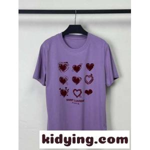 シンプル プリント コットン 半袖Tシャツ イヴ・サンローラン スーパーコピー Tシャツ コピー パープルkid26f45v4z