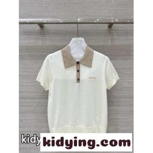 洗練された 上品 半袖 ニットポロ ミュウミュウ コピー ニット コピー ベージュkid261biWnu