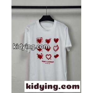 シンプル プリント コットン 半袖Tシャツ イヴ・サンローラン コピーブランド Tシャツ コピー ホワイトkid26X5LjWf