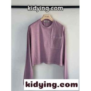 カジュアル コットンショート丈 長袖Tシャツ ミュウミュウ コピー Tシャツ コピー ピンクkid26W9v0Tb