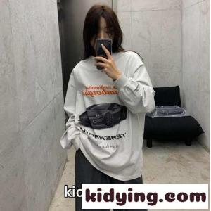 カジュアル プリント コットン 長袖Tシャツ バレンシアガ コピー Tシャツ 偽物 ユニセックスkid26KTDe8b