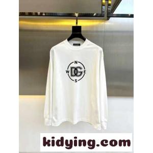 カジュアル ロゴプリント コットン 長袖Tシャツ ドルチェ&ガッバーナ ブランド コピー Tシャツ コピー ホワイトkid26uSnaOD
