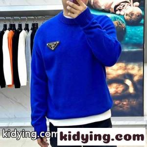 カジュアル リラックス ロゴ付き プラダ コピー セーター コピー ウール トップス ブルーkid2699H1za