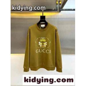 プリント コットン スウェットシャツ グッチ ブランド コピー Tシャツ コピー クルーネック カーキkid26H995LD