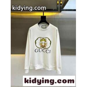 プリント コットン スウェットシャツ グッチ ブランド コピー Tシャツ コピー クルーネック ホワイトkid260HzeyC