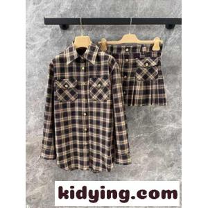 シンプル  みゅう服スーパーコピー 柔らかい スカートセット シャツ トップス 柔軟 格子模様 ブラウンkid26nKvaGr