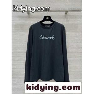 合わせやすい カジュアル コットン 長袖Tシャツ シャネル コピー Tシャツ コピー ブラックkid26PX1LLv