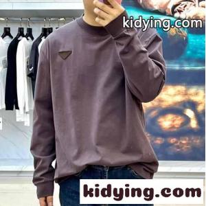 カジュアル リラックス コットン 長袖Tシャツ プラダ コピー Tシャツ コピー ブラウンkid26bq495b