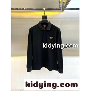 カジュアル 上品 コットン 長袖 ポロシャツ プラダ コピー Tシャツ コピー ブラックkid26mSbqmm