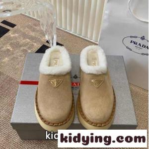 人気 秋冬 スエード ミュール プラダ コピー シューズ コピー ふわふわ ベージュkid26S595bu