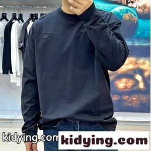 カジュアル リラックス コットン 長袖Tシャツ プラダ コピー Tシャツ コピー ブラックkid261LT9zq