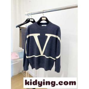 カジュアル Vロゴ クルーネック ヴァレンティノ コピーブランド セーター コピー グレーkid26r051re