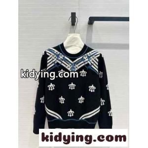 馬銜 刺繍入り ウール＆カシミヤ ニット エルメス コピー セーター コピー ブラックkid261bi0ri