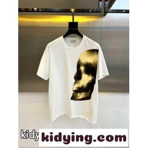 カジュアル スカルプリント 半袖Tシャツ アレキサンダー・マックイーン Tシャツ コピー ホワイトkid26DqaKne