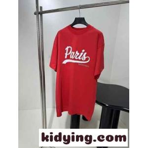 ユニセックス ENJOY PARIS 半袖Tシャツ バレンシアガ ブランド コピー Tシャツ コピー レッドkid26iuiqqa