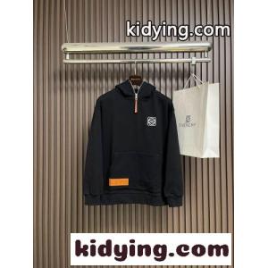 カジュアル コットン アナグラム＆レザーパッチ フーディ ロエベ コピー パーカー 偽物 ブラックkid26WLDKrm