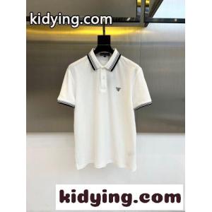 カジュアル コットンピケ ポロシャツ プラダ ブランド コピー Tシャツ 偽物 半袖トップス ホワイトkid26aS5TXr