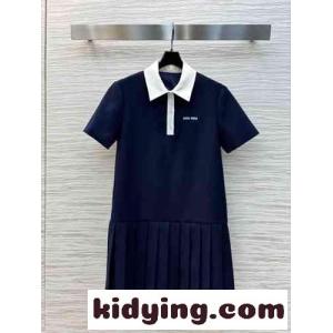 ミュウミュウ ブランド コピーワンピースＮ級品 スカート ポロ襟 半袖 若い世代 シンプル レディース ブルーkid26PfSzCC