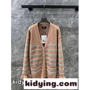 カジュアル ボーダー フリル付き カーディガン シャネル スーパーコピー ニット コピー Vネックkid26iKHHzm
