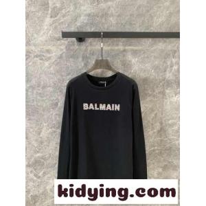 シンプル ロゴ入り 長袖Tシャツ バルマン スーパーコピー Tシャツ コピー ブラックkid26nSbGDe