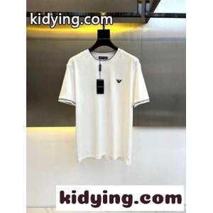 カジュアル シンプル 刺繍入り アルマーニ ブランド コピー Tシャツ コピー 半袖Tシャツ ホワイトkid26iaOrei