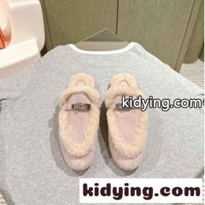 可愛い モコモコ ミュール オズ エルメス コピー シューズ コピー ピンクkid26PTbu0z