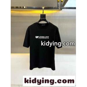 シンプル ロゴ入り クルーネック アルマーニ コピー Tシャツ コピー 半袖Tシャツ ブラックkid26OL1fSD