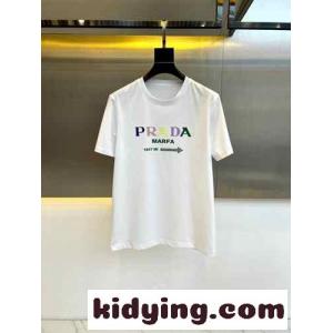 カジュアル ロゴ入り クルーネック プラダ コピー Tシャツ コピー 半袖Tシャツ ホワイトkid26i4DKHn
