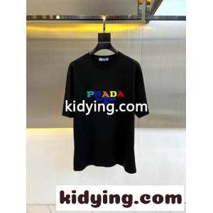 プラダ コピー Tシャツ コピー カジュアル ロゴ入り クルーネック 半袖Tシャツ ブラックkid26rCO5fi