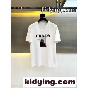 お洒落 プリント クルーネック プラダ コピー Tシャツ コピー 半袖Tシャツ ホワイトkid265ziG5j