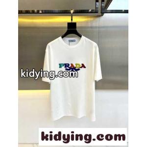 ロゴ入り クルーネック 半袖Tシャツ プラダ コピー Tシャツ コピー コットン ホワイトkid26DumOfC