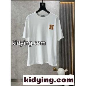 シンプル Hパッチ エルメス コピーブランド Tシャツ コピー クルーネック 半袖Tシャツ ホワイトkid26eGHD4r