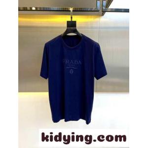 シンプル ロゴ入り コットンジャージー 半袖Tシャツ プラダ スーパーコピー Tシャツ コピー ブルーkid26vamSra