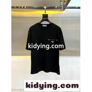 シンプル お洒落 プラダ コピーブランド Tシャツ コピー クルーネック 半袖Tシャツ ブラックkid26P9DaCe