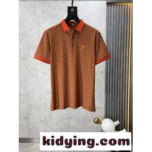 エルメス スーパーコピー Tシャツ コピー 総柄プリント 半袖 コットンピケ ポロシャツ オレンジkid268j4LHr