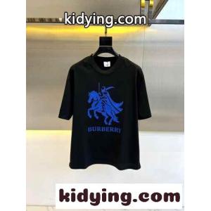 カジュアル プリント コットンTシャツ バーバリー コピー 半袖Tシャツ コピー ブラックkid269TDG5v
